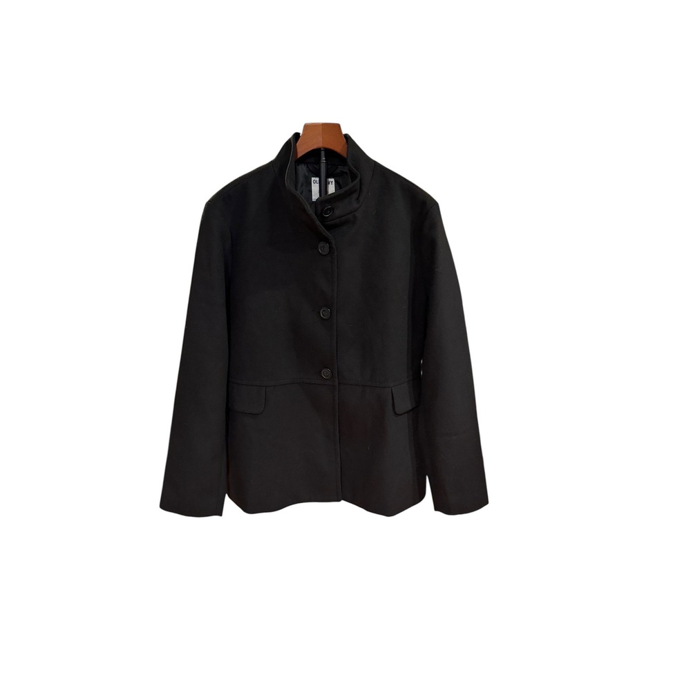 Old Navy Womens XL Black Funnel‎ Neck Button Front Wool Blend Peacoat Jacket